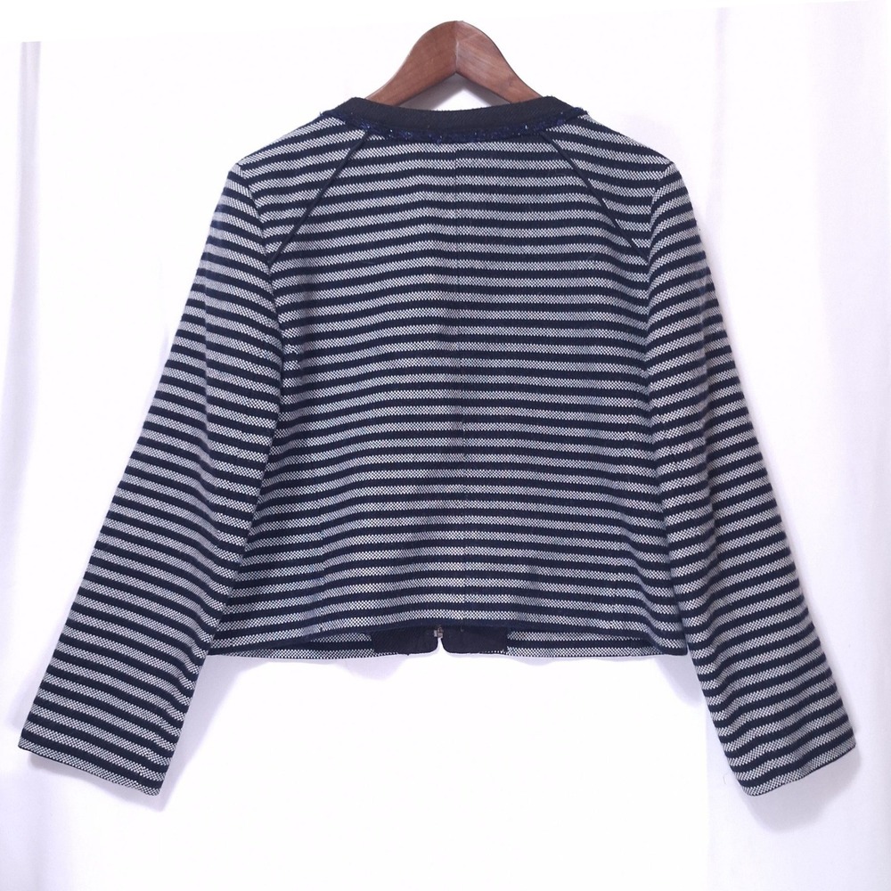 J.Crew Factory Striped Tweed Cropped Blazer Sz 12 Zip Jacket Navy Career Preppy‎ - Picture 3 of 13